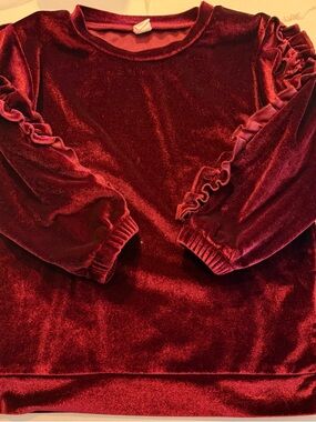 Velvet Ruffle Sleeve Top in Deep Wine Red